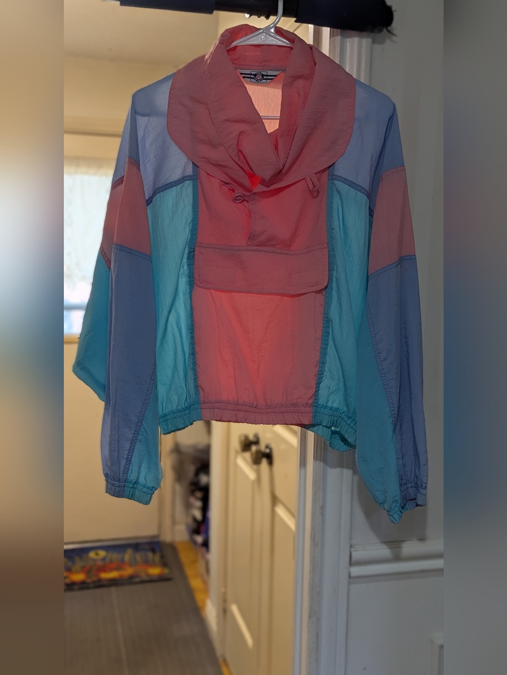 Vintage Colorblock Windbreaker Jacket - Pink & Teal